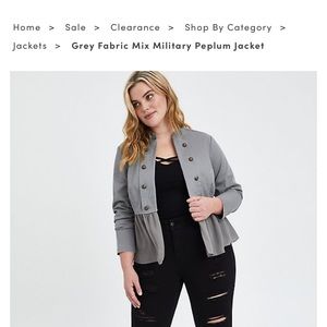 Torrid like new gray military peplum jacket